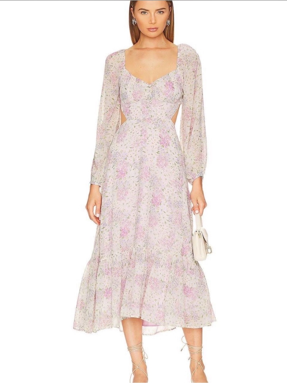 ASTR The Label Shayla Dress in Lilac and Blue Multi Midi Dress